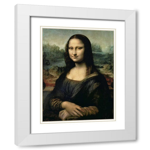 Monna Lisa White Modern Wood Framed Art Print with Double Matting by da Vinci, Leonardo