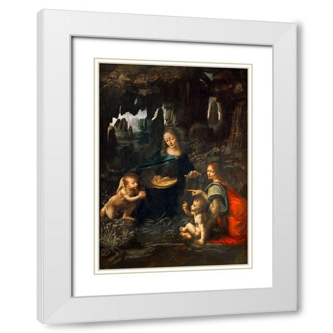 Vergine delle Rocce White Modern Wood Framed Art Print with Double Matting by Leonardo, da Vinci