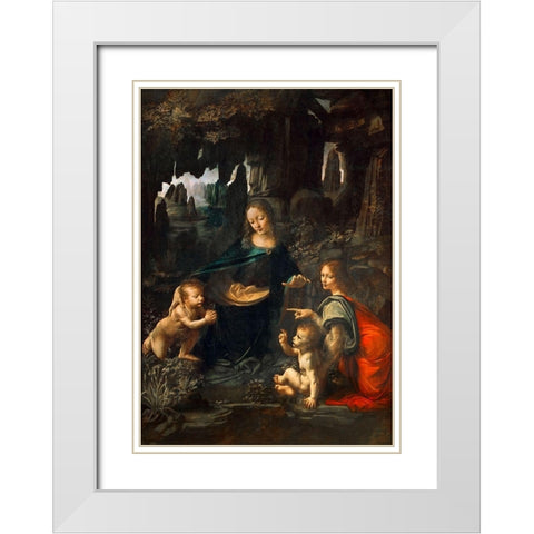 Vergine delle Rocce White Modern Wood Framed Art Print with Double Matting by Leonardo, da Vinci
