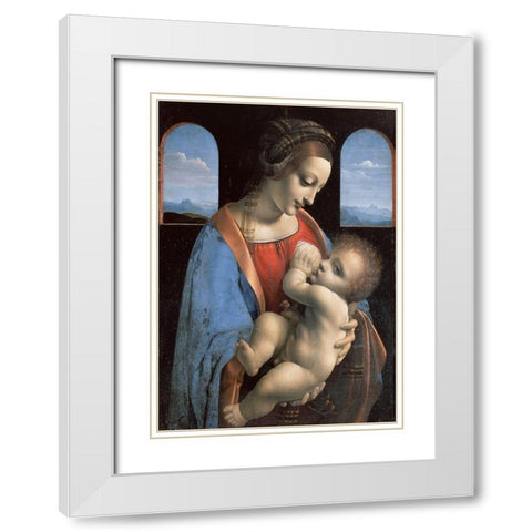 Madonna and Child (Madonna Litta) White Modern Wood Framed Art Print with Double Matting by Leonardo, da Vinci
