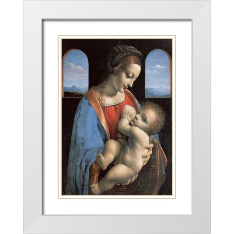 Madonna and Child (Madonna Litta) White Modern Wood Framed Art Print with Double Matting by Leonardo, da Vinci