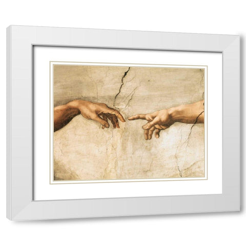 La creazione di Adamo (detail) White Modern Wood Framed Art Print with Double Matting by Buonarroti, Michelangelo