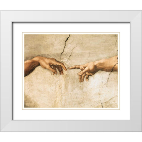 La creazione di Adamo (detail) White Modern Wood Framed Art Print with Double Matting by Buonarroti, Michelangelo