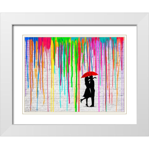 Romance in the Rain White Modern Wood Framed Art Print with Double Matting by Masterfunk Collective