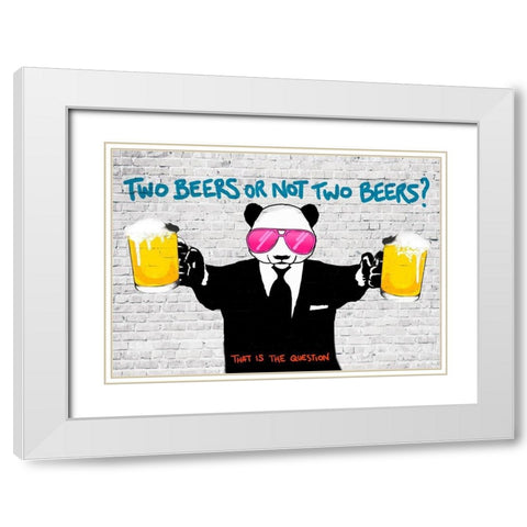 Two Beers or Not Two Beers White Modern Wood Framed Art Print with Double Matting by Masterfunk Collective