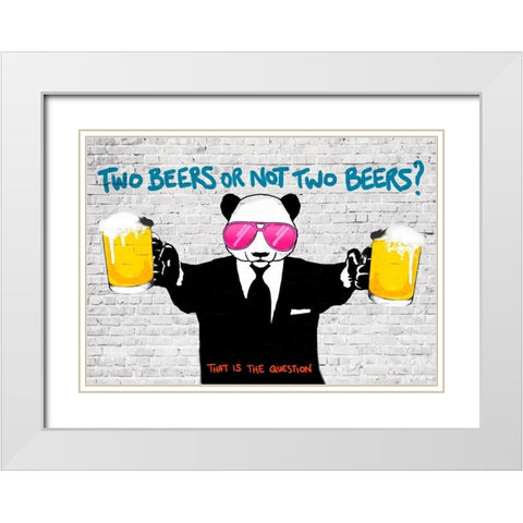 Two Beers or Not Two Beers White Modern Wood Framed Art Print with Double Matting by Masterfunk Collective