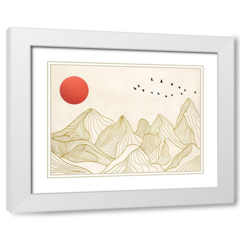 Sunset on the Mountains White Modern Wood Framed Art Print with Double Matting by Miko, Sayaka