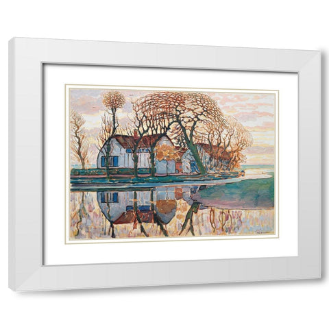 Farm near Duivendrecht White Modern Wood Framed Art Print with Double Matting by Mondrian, Piet