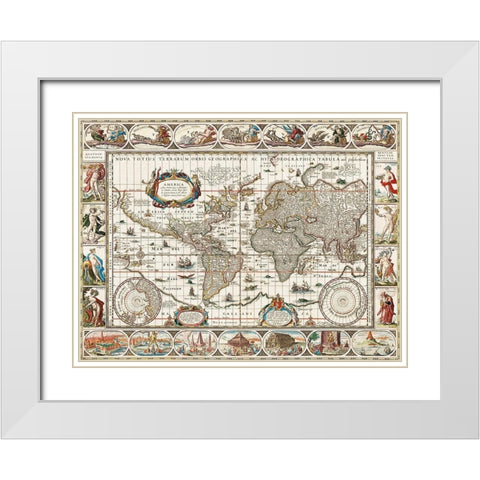 Nova totius terrarum orbis geographica ac hydrographica tabula - 1635â€“1649 White Modern Wood Framed Art Print with Double Matting by van den Ende, Jan Aertse