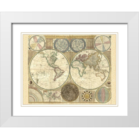 Double hemisphere map of the world 1794 White Modern Wood Framed Art Print with Double Matting by Dunn, Samuel