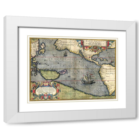 Map of the Pacific Ocean, 1589 White Modern Wood Framed Art Print with Double Matting by Ortelius, Abraham