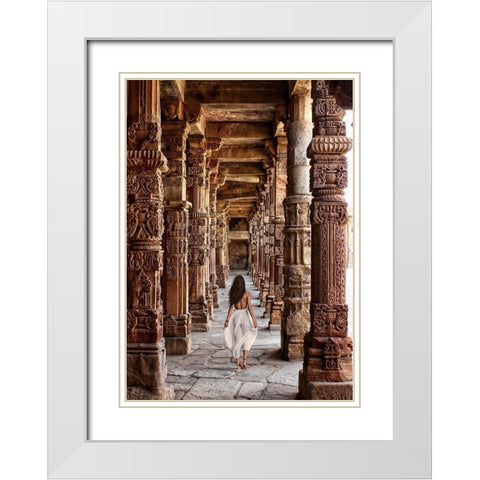 At the Temple-India White Modern Wood Framed Art Print with Double Matting by Moreau, Marc