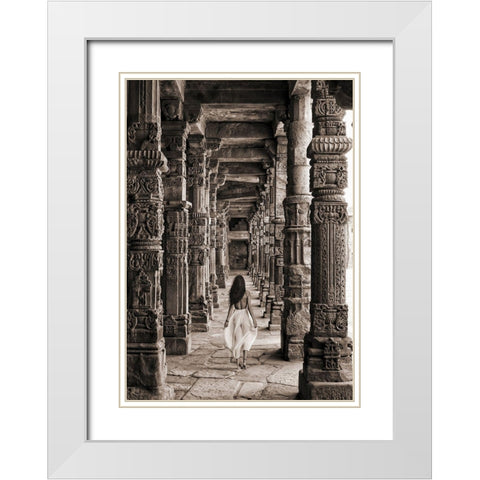 At the Temple-India (BW) White Modern Wood Framed Art Print with Double Matting by Moreau, Marc