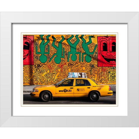 Taxi and mural painting, NYC White Modern Wood Framed Art Print with Double Matting by Setboun, Michel