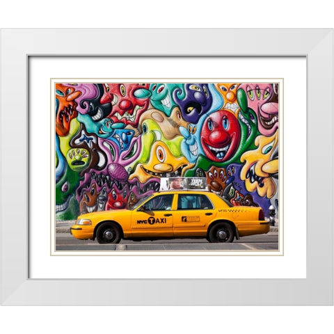 Taxi and mural painting in Soho, NYC White Modern Wood Framed Art Print with Double Matting by Setboun, Michel