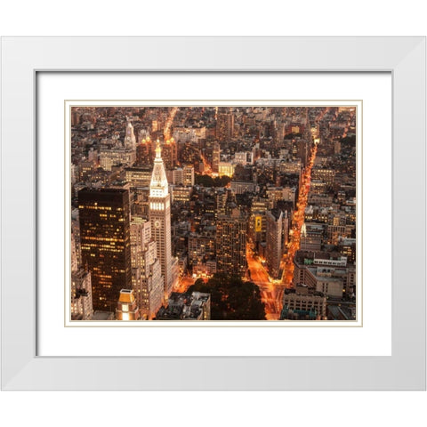 Aerial view of Manhattan with Flatiron Building, NYC White Modern Wood Framed Art Print with Double Matting by Setboun, Michel