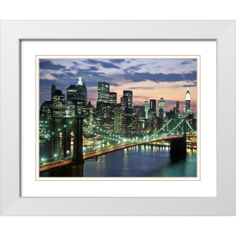 Brookyn bridge and Downtown skyline, NYC White Modern Wood Framed Art Print with Double Matting by Setboun, Michel