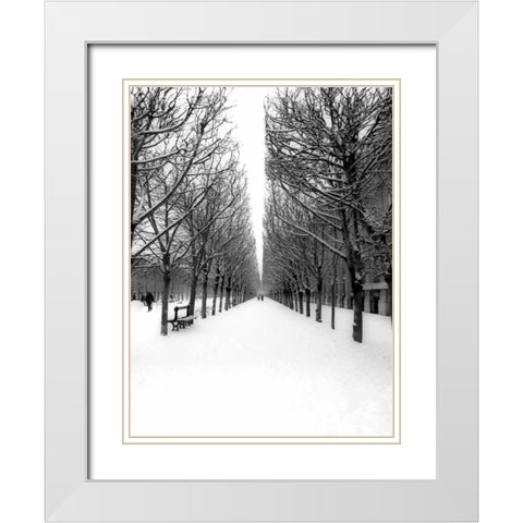 The Tuileries Garden under the snow, Paris White Modern Wood Framed Art Print with Double Matting by Setboun, Michel