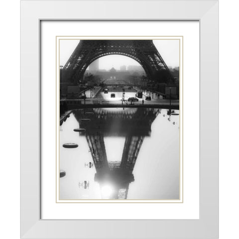 The Eiffel tower reflected, Paris White Modern Wood Framed Art Print with Double Matting by Setboun, Michel