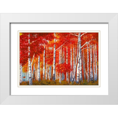 Bosco di betulle White Modern Wood Framed Art Print with Double Matting by Masera, Angelo