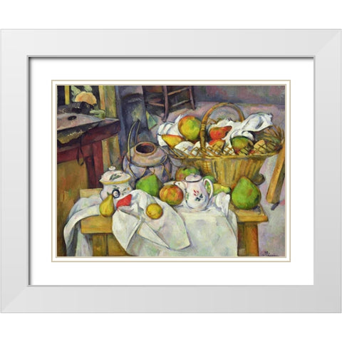Still Life with Basket (detail) White Modern Wood Framed Art Print with Double Matting by Cezanne, Paul