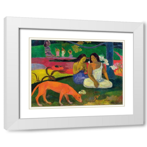 Arearea White Modern Wood Framed Art Print with Double Matting by Gauguin, Paul