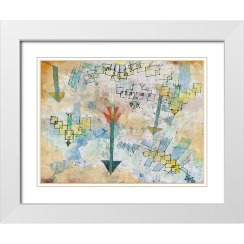 Birds Swooping Down and Arrows  White Modern Wood Framed Art Print with Double Matting by Klee, Paul