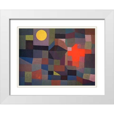 Fire at Full Moon White Modern Wood Framed Art Print with Double Matting by Klee , Paul