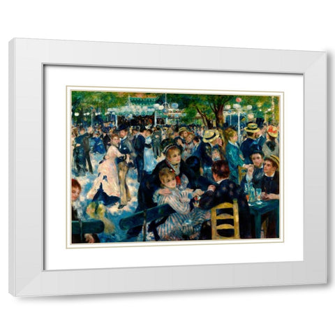 Dance at Le Moulin de la Galette White Modern Wood Framed Art Print with Double Matting by Renoir, Pierre-Auguste