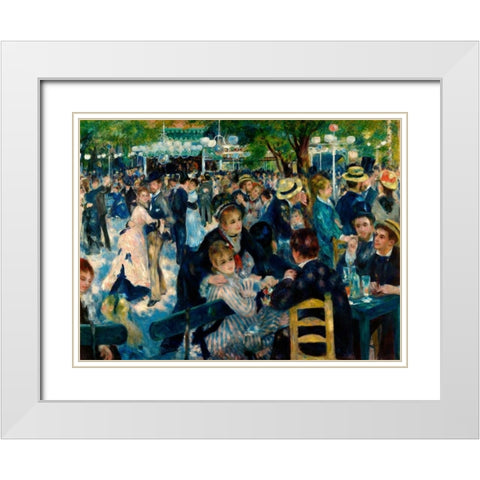 Dance at Le Moulin de la Galette White Modern Wood Framed Art Print with Double Matting by Renoir, Pierre-Auguste