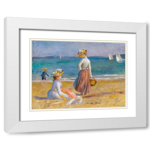 Figures on the Beach White Modern Wood Framed Art Print with Double Matting by Renoir, Pierre-Auguste