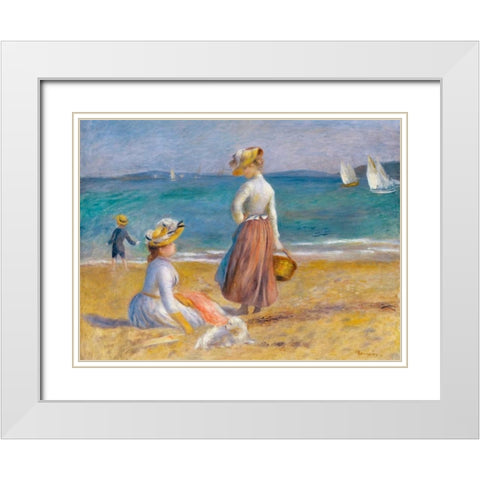 Figures on the Beach White Modern Wood Framed Art Print with Double Matting by Renoir, Pierre-Auguste