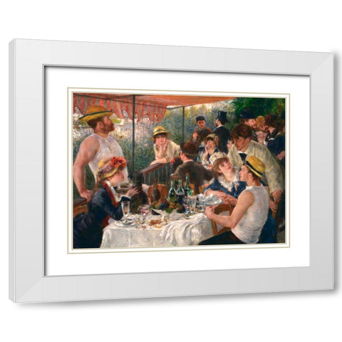 Luncheon of the Boating Party White Modern Wood Framed Art Print with Double Matting by Renoir, Pierre-Auguste