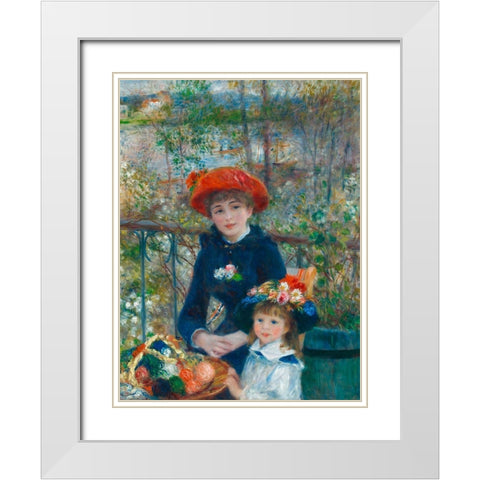 Two Sisters (On the Terrace) White Modern Wood Framed Art Print with Double Matting by Renoir, Pierre-Auguste