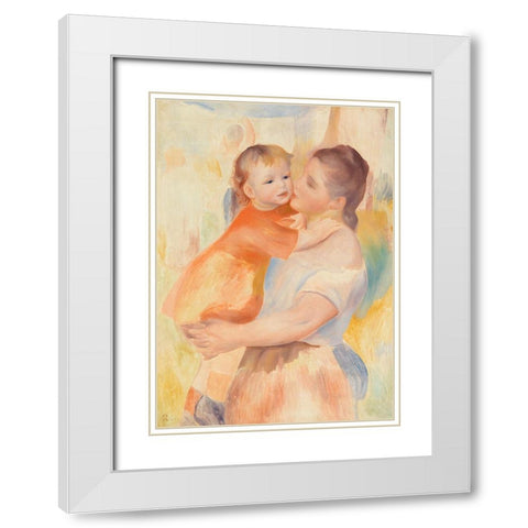 Washerwoman and Child White Modern Wood Framed Art Print with Double Matting by Renoir, Pierre-Auguste