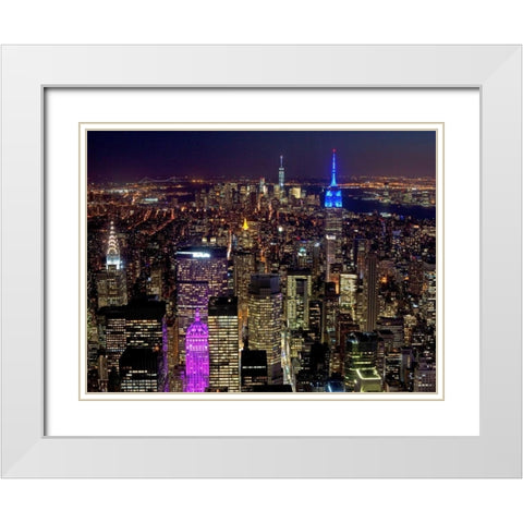 Midtown and Lower Manhattan at night White Modern Wood Framed Art Print with Double Matting by Berenholtz, Richard