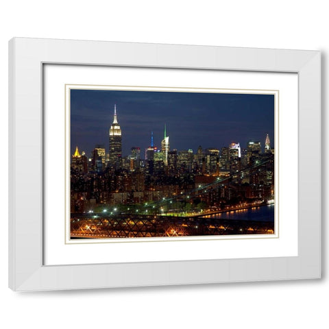 Midtown Manhattan at night White Modern Wood Framed Art Print with Double Matting by Berenholtz, Richard