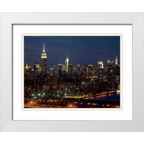 Midtown Manhattan at night White Modern Wood Framed Art Print with Double Matting by Berenholtz, Richard