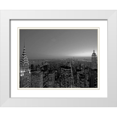 Midtown and Lower Manhattan at dusk White Modern Wood Framed Art Print with Double Matting by Berenholtz, Richard