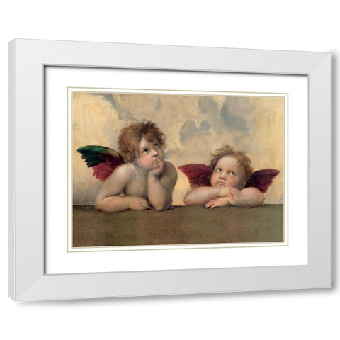 Angeli - Madonna Sistina (detail) White Modern Wood Framed Art Print with Double Matting by Raffaello