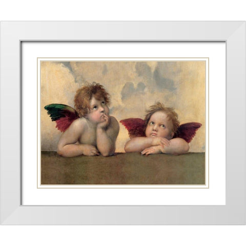 Angeli - Madonna Sistina (detail) White Modern Wood Framed Art Print with Double Matting by Raffaello