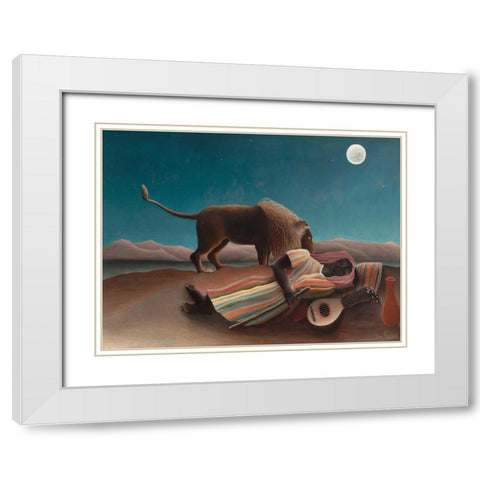 La Bohemienne endormie White Modern Wood Framed Art Print with Double Matting by Rousseau, Henri