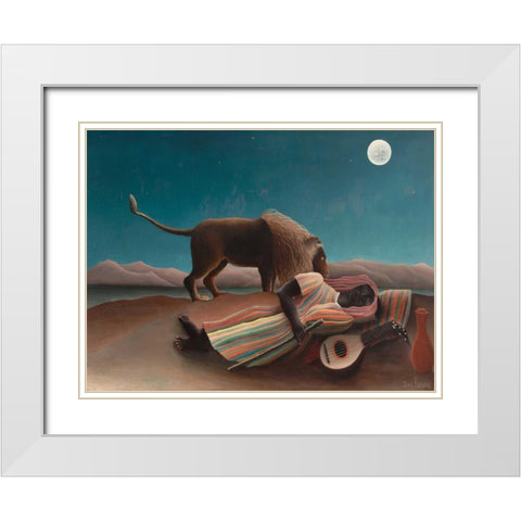 La Bohemienne endormie White Modern Wood Framed Art Print with Double Matting by Rousseau, Henri