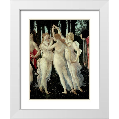 Le tre Grazie (detail of Primavera) White Modern Wood Framed Art Print with Double Matting by Botticelli, Sandro