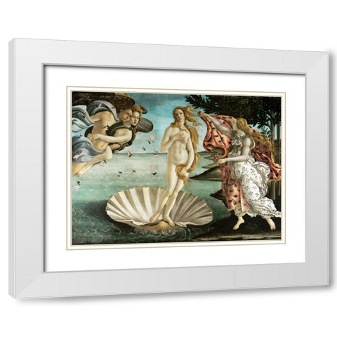 La nascita di Venere White Modern Wood Framed Art Print with Double Matting by Botticelli, Sandro