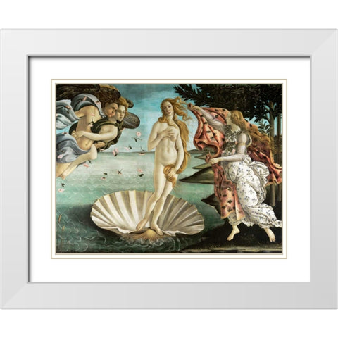 La nascita di Venere White Modern Wood Framed Art Print with Double Matting by Botticelli, Sandro