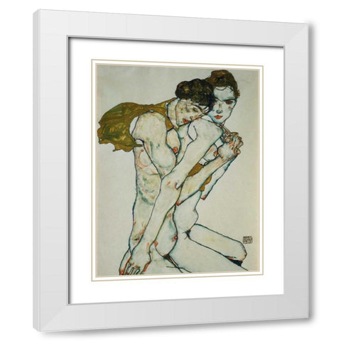 Friendship White Modern Wood Framed Art Print with Double Matting by Schiele, Egon