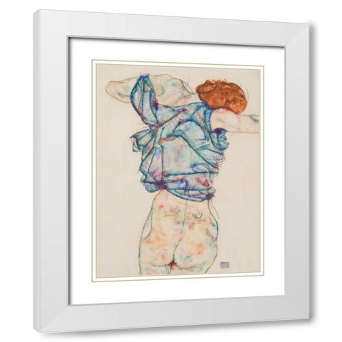 Woman Undressing White Modern Wood Framed Art Print with Double Matting by Schiele, Egon