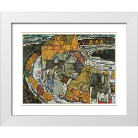 Crescent of Houses II Island Town White Modern Wood Framed Art Print with Double Matting by Schiele, Egon