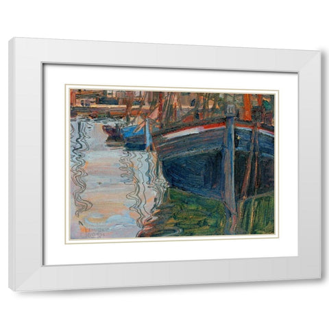 Boats mirrored in the Water White Modern Wood Framed Art Print with Double Matting by Schiele , Egon